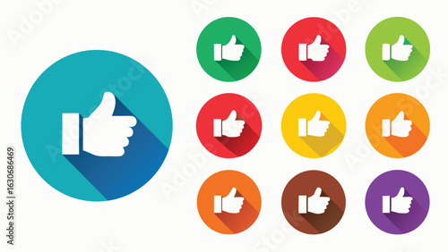 Recommended Thumbs Up, Like Icon Set, Colorful Round Vector Badges for Product Approval, Ratings, Reviews, and Quality Assurance Tags