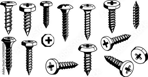 Self-tapping screw icon vector set. Screw illustration sign collection. Bolt symbol or logo.

