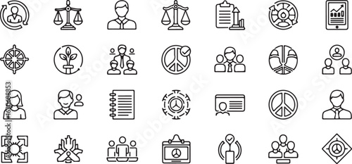 Collection of hand drawn legal and justice icons