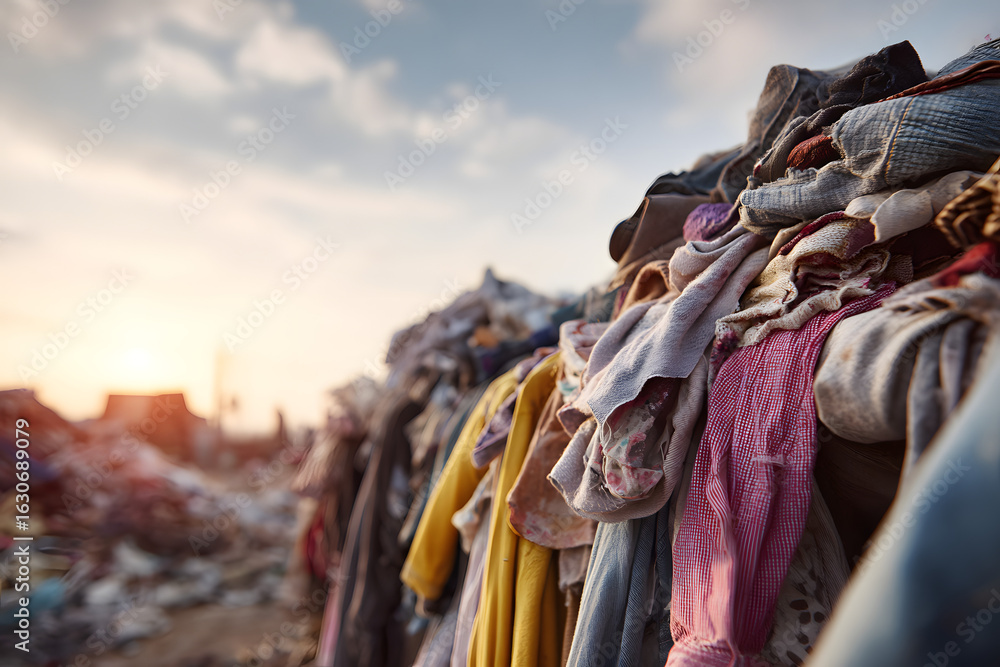 Obraz premium A pile of old used clothing and textiles reflects fast fashions environmental and ethical consequences