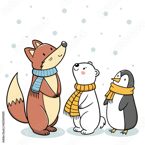 Funny Cute Winter Animals in Scarves
