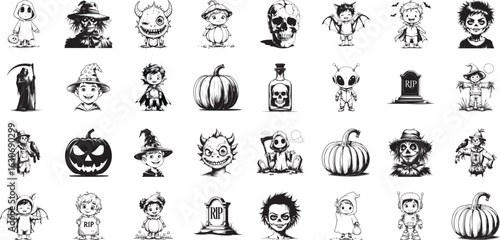Whimsical Halloween Characters: A delightful assortment of Halloween characters, each with its own unique charm, perfect for adding a touch of spooky fun to any project.