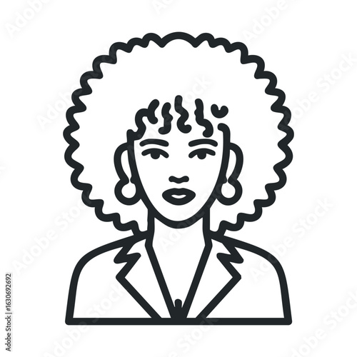 Professional woman with curly hair in business attire for career focus