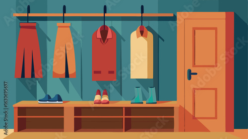 A mudroom with builtin storage benches and hooks perfect for stashing away outerwear and shoes.