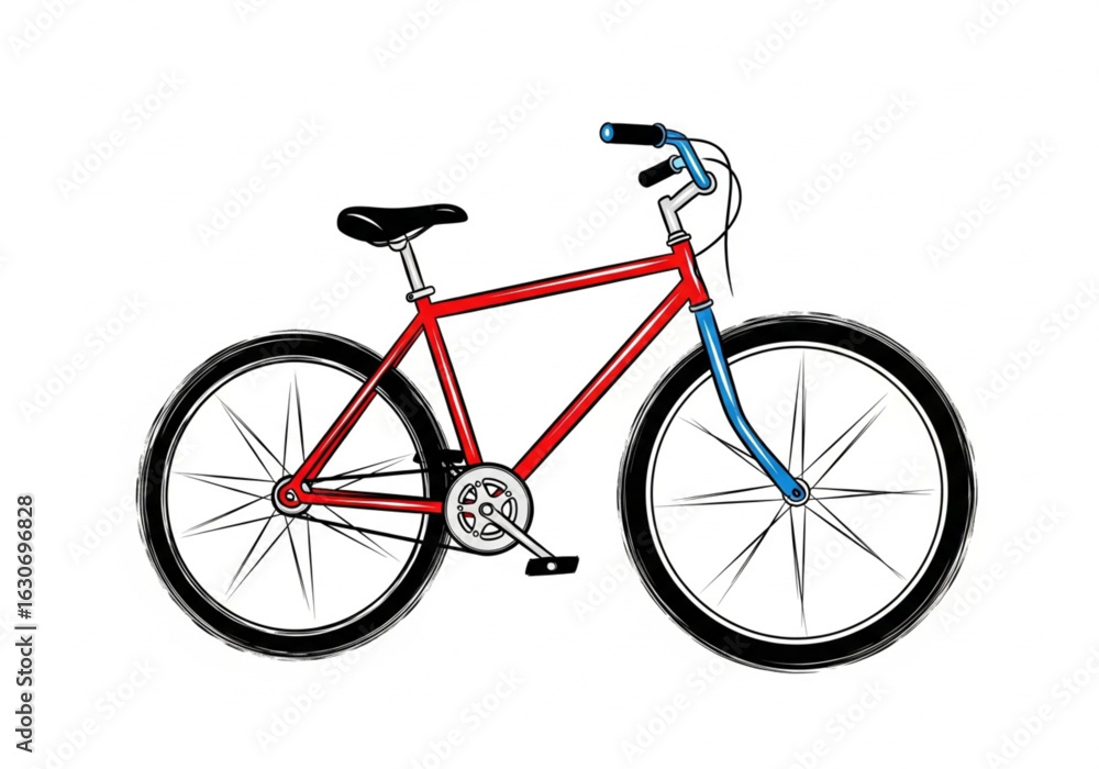 Fototapeta premium Flat Vector Bicycle with Torn Brushstroke Wheels Isolated on White