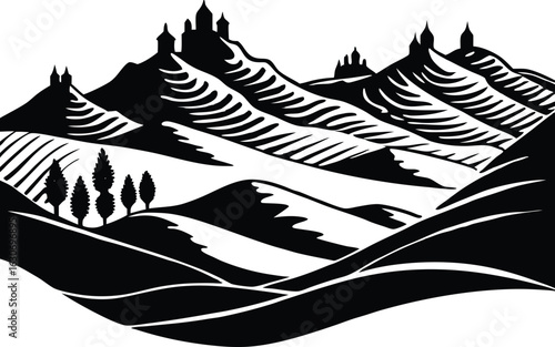 Silhouette of desert with multiple dunes / Rolling sand dunes in desert
