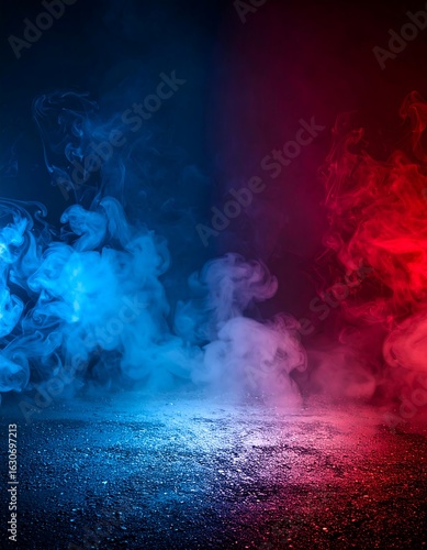 Dramatic smoky backdrop with vibrant lighting