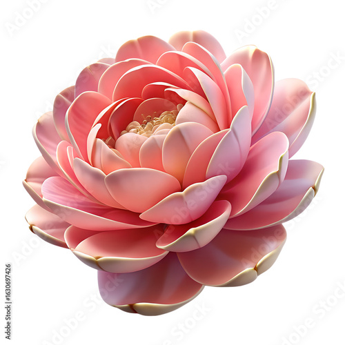 3D icon of pink peony in full bloom on transparent background