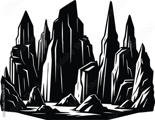 Silhouette of limestone karst formations / Sharp limestone peak structures