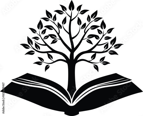 Silhouette of tree growing from book / Knowledge growing like a tree
