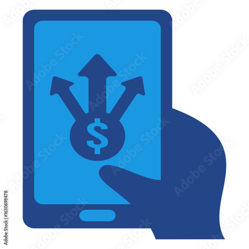 Digital payment platform icon and user interaction transfer to multiple destinations to multiple accounts at once, or transfer to different accounts