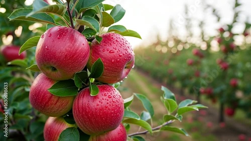 Red apples on a tree in an orchard