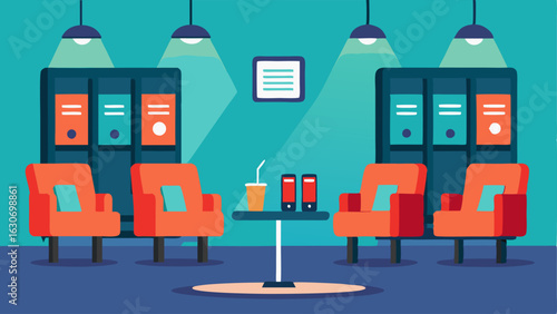 A lounge area with charging stations and mobile device stands for working or browsing the librarys digital collection.