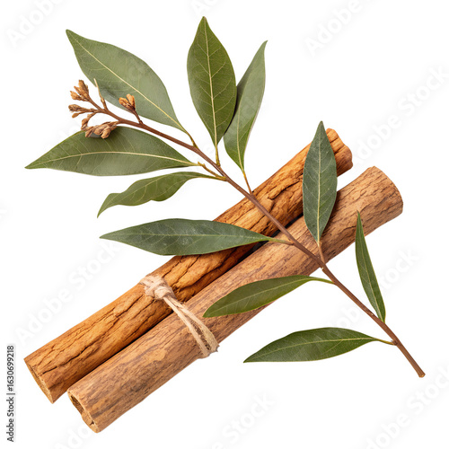 Sandalwood branches with aromatic leaves isolated on transparent background
