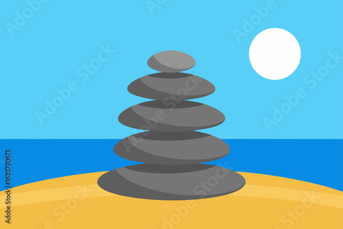 smooth stones balanced on sand