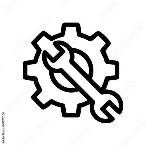 Icon of a wrench crossing a gear symbolizing mechanical tools