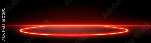 Night View of a Massive Soccer Stadium Filled With Spectator, massive glowing red circle ground night creates view like soccer stadium filled with