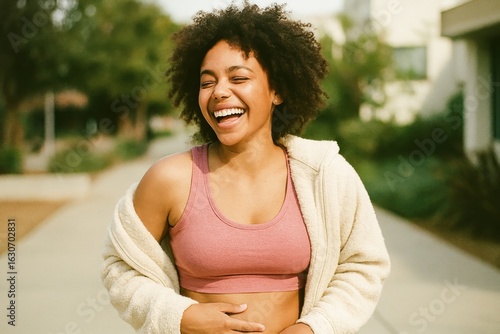 Joyful woman outdoor fitness