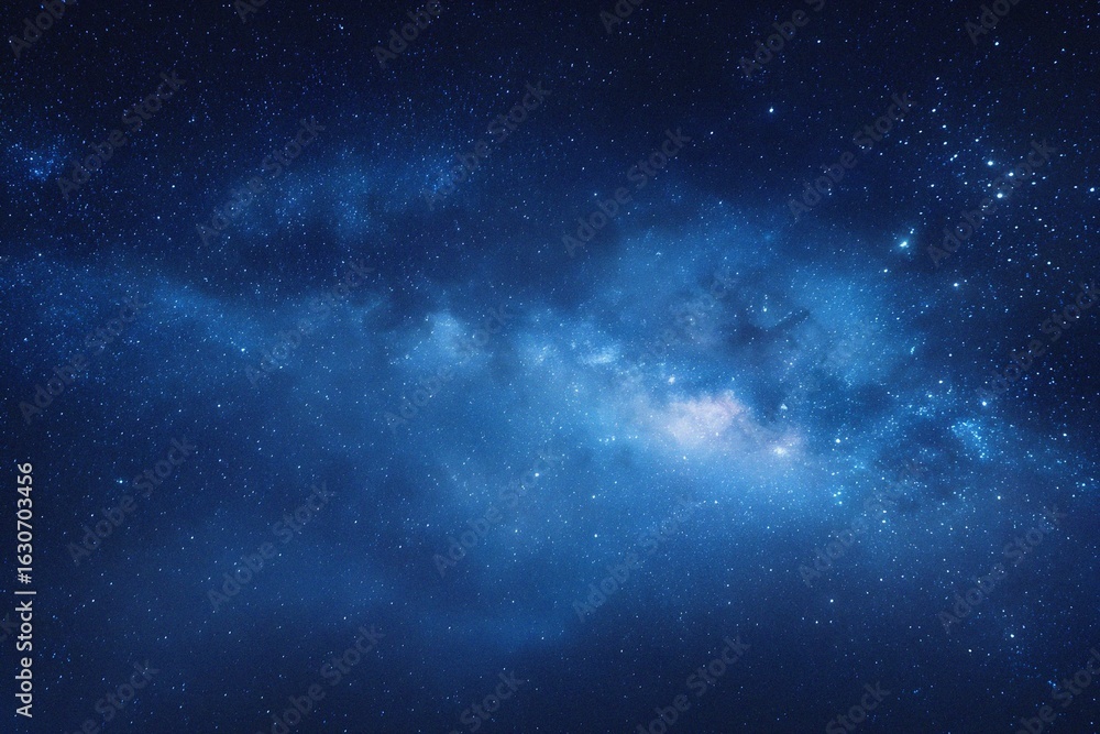 Fototapeta premium Starry sky background, blue night sky full of stars, glowing stars in the dark space, starry background, dark night, stars in the distance, starlight, dark background with a blue glow, night sky. 