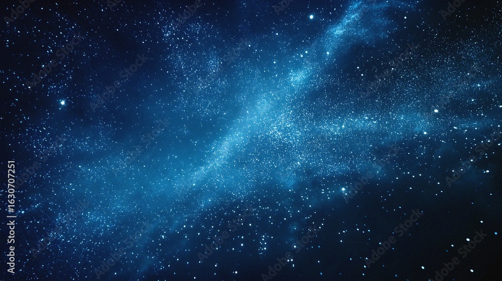 Obraz premium Starry sky background, blue night sky full of stars, glowing stars in the dark space, starry background, dark night, stars in the distance, starlight, dark background with a blue glow, night sky. 