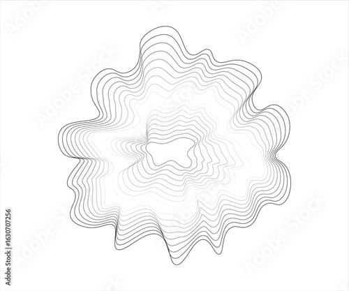 Symmetrical sound dot wave in black color forming a radial spectrum. White background. Perfect for abstract audio or tech-related content.