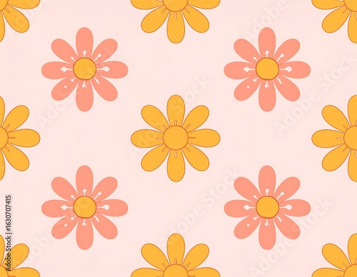 Wallpaper Mural Floral pattern of pink and yellow daisies Torontodigital.ca