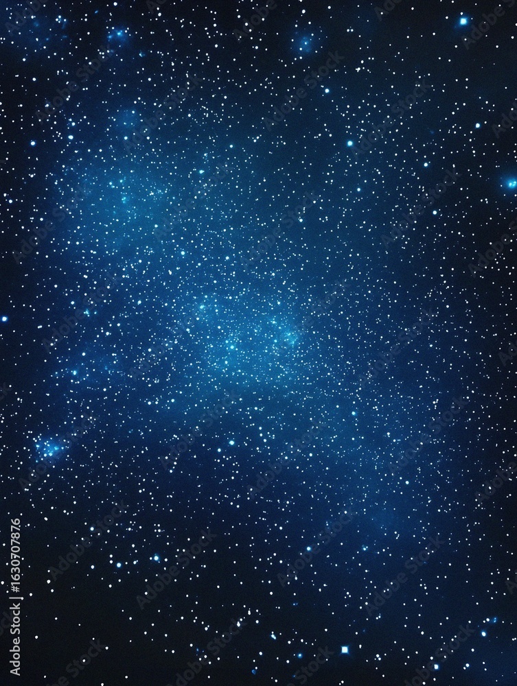 Obraz premium Starry sky background, blue night sky full of stars, glowing stars in the dark space, starry background, dark night, stars in the distance, starlight, dark background with a blue glow, night sky. 