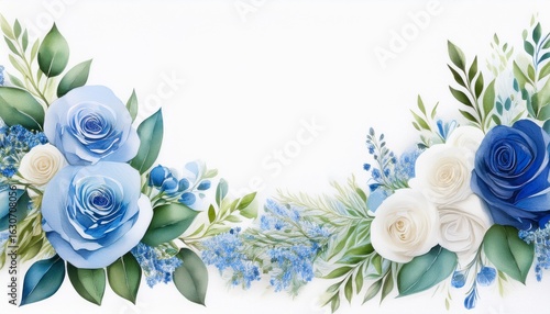 Wallpaper Mural elegant watercolor floral border with blue and white roses and greenery perfect for invitations and decorative designs Torontodigital.ca