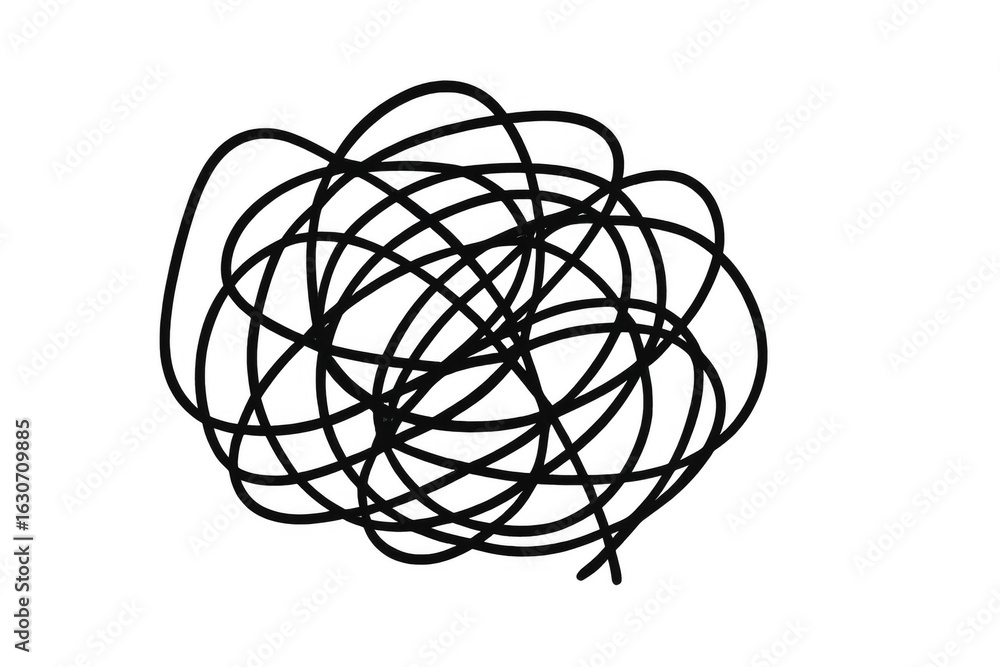 Tangled black lines creating a chaotic scribble symbolizing confusion, complexity, or brainstorming on a transparent background Tangled black lines creating a chaotic scribble symbolizing confusion, complexity, or brainstorming on a transparent background