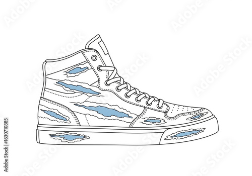 Flat Vector Pair of High-Top Sneakers with Torn Paint Strokes Isolated on White