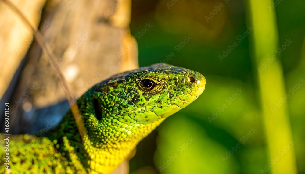 Fototapeta premium Green lizard close-up