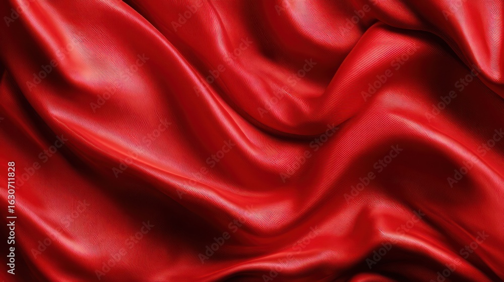 Fototapeta premium Rich, flowing red satin folds and drapes with highlights creating depth and texture