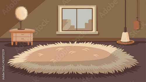 A plush gy rug in a neutral tone adding texture and warmth to the room.