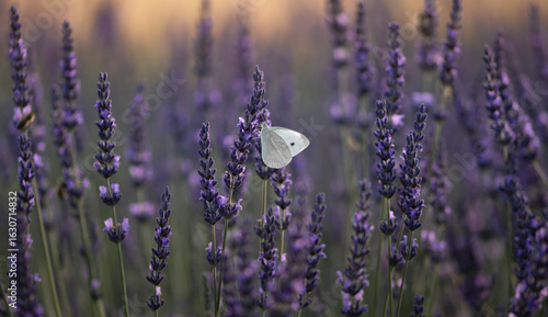 fioletowa lawenda pole z owadami motyl pszczola