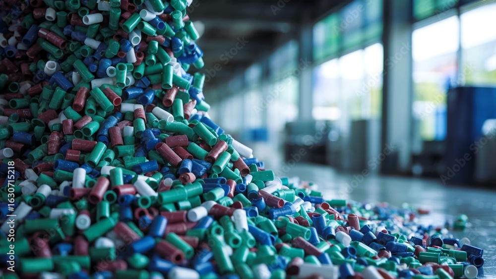 Obraz premium Pile of plastic recycling materials. A visual representation of sorting and repurposing resources for sustainability.