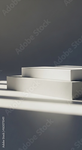 Modern minimalist architectural detail showcasing clean lines and geometric forms with dramatic shadows and soft diffused light