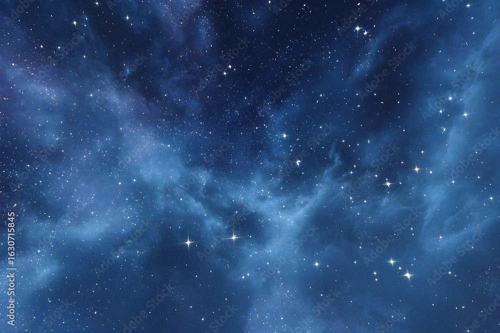 Obraz premium Starry sky background, blue night sky full of stars, glowing stars in the dark space, starry background, dark night, stars in the distance, starlight, dark background with a blue glow, night sky.