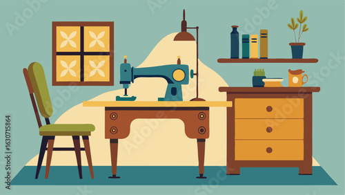 An antique sewing machine table used as a unique desk in a home office.
