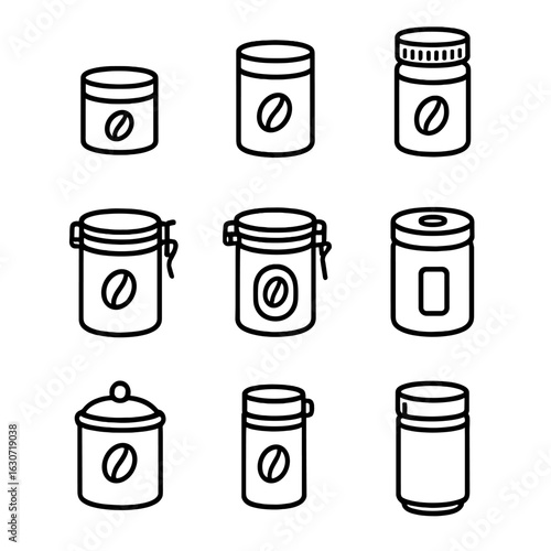 Line Coffee Canister Icons. Line vector icons of Coffee storage canisters: small coffee canister, medium coffee canister, large