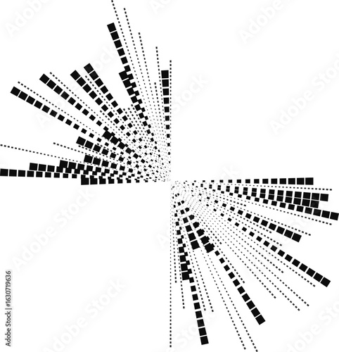 Two long square-beam formations taper outward from the central point in a symmetrical radial direction.