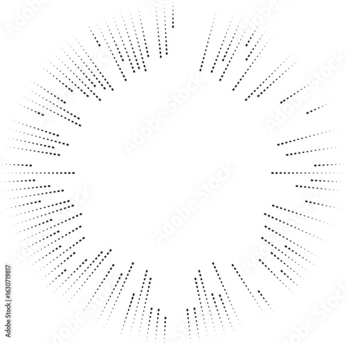 Radial design with irregular rays extending from both ends around a medium central space and tapering outward.