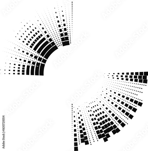 Irregular and long square rays radiate outward symmetrically from a circular center.