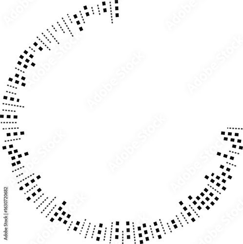 Radial rays made of squares taper inward toward an empty circular space at the center.