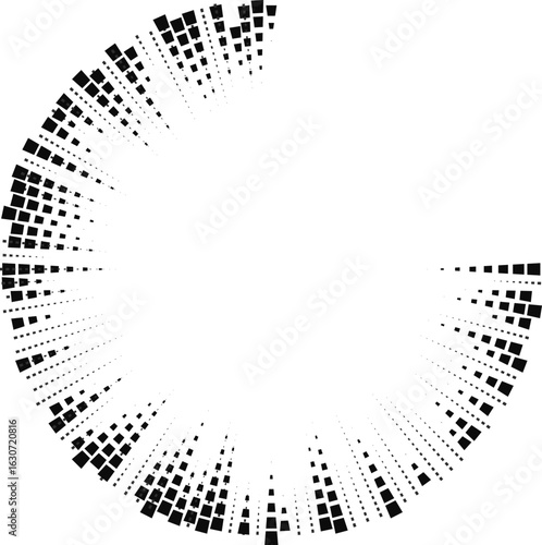 Square rays radiate outward with tapered lines from an open circular space at the center.