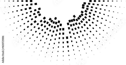 Semicircle containing inward square rays with irregular arrangement and varying line thickness.