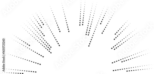 Square rays in a semicircle are directed inward, ending toward the circular center.