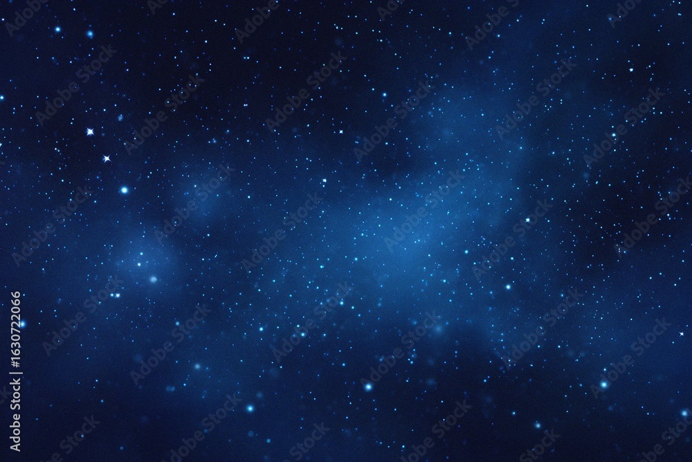 Fototapeta premium Starry sky background, blue night sky full of stars, glowing stars in the dark space, starry background, dark night, stars in the distance, starlight, dark background with a blue glow, night sky. 