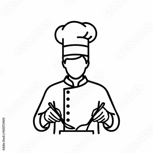 Chef Preparing Food with Cooking Utensils in Minimalist Style for Culinary Blogs, Recipe Websites, Food Courses, and Kitchen Awareness Content  