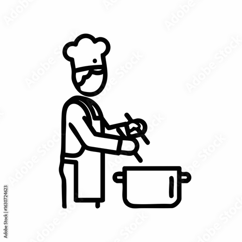 Chef Stirringa Pot in a Kitchen Setting for Culinary Blogs, Recipe Websites, Cooking Classes, Food Education, and Kitchenware Promotions  