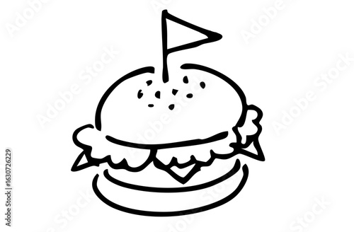 モノクロ手描きイラスト　ハンバーガー